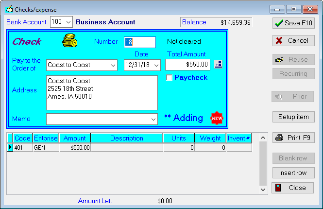 record & print checks using PcMars accounts payable